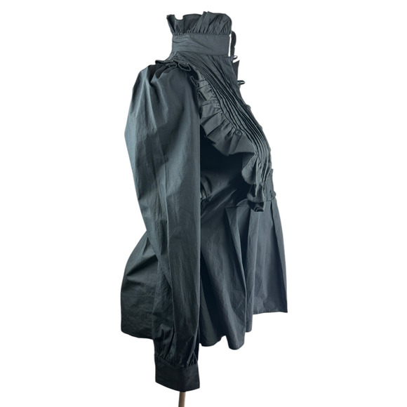 *Flawed* Victorian Choice Black Blouse Steampunk Witchy Goth Button Top Medium - Picture 13 of 16